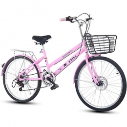 GOLDGOD Bicicleta GOLDGOD Ultraligero Plegable Bicicleta De Las Mujeres Portátil 20 Pulgadas Velocidad Variable Plegable Bicicleta 7 Velocidades Bicicleta con Freno De Disco Doble Y Asiento Ajustable En Altura, Rosado