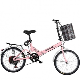 GWM Bicicleta GWM 20 Pulgadas Variable Bicicleta Plegable Velocidad Hombre Mujer señora Adulta Ciudad del Viajero al Aire Libre Deporte de la Bici con Cesta (Color : Pink)