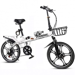 GWM Bicicleta GWM Bicicleta Plegable portátil de una Sola Velocidad Estudiante Adulto Deporte al Aire Libre Bicicleta con Cesta, Botella de Agua y Holder, Blanca (Size : Medium Size)