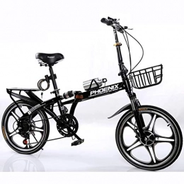 GWM Bicicleta GWM Bicicleta Plegable portátil de una Sola Velocidad Estudiante Adulto Deporte al Aire Libre Bicicleta con Cesta, Botella de Agua y Holder, Negro (Size : Medium Size)