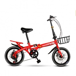 gxj Bicicleta gxj Bicicleta Plegable Liviana, 7 Velocidades Y Frenos de Doble Disco Bici Plegable, Ejercicio De Viaje City Bike Neumáticos De Cercanías para Hombres Mujeres Y Adolescentes, Rojo(Size:16 Inch)