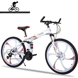 KOSGK Plegables KOSGK Bicicleta MontañA con SuspensióN Completa, Cuadro Aluminio, 21 Velocidades, Bicicleta 26 Pulgadas, Blanco