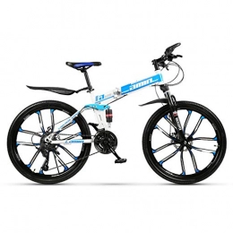 KXDLR Plegables KXDLR Adulto De Bicicletas De Montaña De 26" Full Suspension 24 para Hombre De Velocidad para Bicicleta De Montaña Alta De Acero Al Carbono Marcos, Azul