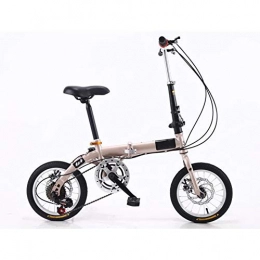KXDLR Plegables KXDLR Bicicleta Plegable-Aluminio Ligero Bastidor 14" Bicicleta Plegable con Doble Disco De Freno Y Defensas, Oro