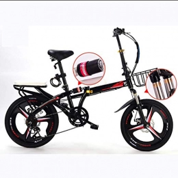 LPsweet Bicicleta LPsweet Bicicleta Plegable, Ligera De 16 Pulgadas con Neumtico Antideslizante Y Resistente Al Desgaste para Adultos, Hombres Y Mujeres, Estudiantes, Nios, Bicicleta De Doble Freno De Disco, Negro