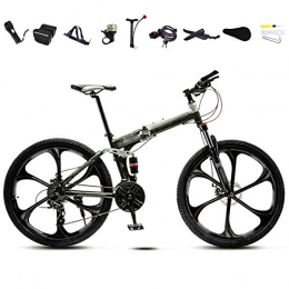 LQ&XL Plegables LQ&XL 24 Pulgadas 26 Pulgadas Bicicleta de Montaña Unisex, Bici MTB Adulto, Bicicleta MTB Plegable, 30 Velocidades Bicicleta Adulto con Doble Freno Disco / Verde / B Wheel / 24