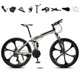 LQ&XL Plegables LQ&XL 24 Pulgadas 26 Pulgadas Bicicleta de Montaña Unisex, Bici MTB Adulto, Bicicleta MTB Plegable, 30 Velocidades Bicicleta Adulto con Doble Freno Disco / White / B Wheel / 24