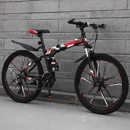 ROYWY Bicicleta MTB Bici para Adulto, 26 Pulgadas Bicicleta de Montaña Plegable, 27 Velocidades Bicicleta Juvenil, Doble Freno Disco y Doble Suspensión / Red