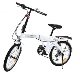 MuGuang Bicicleta MuGuang Bicicleta plegable de 20 pulgadas con 7 marchas, con luz LED de batería y soporte trasero, color blanco