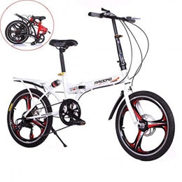 SHIN Plegables SHIN 20 Pulgadas Plegable De Aluminio Bicicleta De Paseo Mujer Bici Plegable Adulto Ligera Unisex Folding Bike Manillar Y Sillin Confort Ajustables, 6 Velocidad, Capacidad 120kg / Blanco