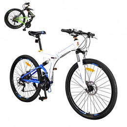 SHIN Plegables SHIN Bicicleta de Montaña Plegable, 24 Velocidades, Bicicleta Adulto, 26 Pulgadas Bici para Hombre y Mujerc, MTB con Freno Disco y Full Suspension / Blue