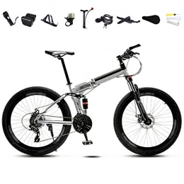 SHIN Plegables SHIN MTB Bici para Adulto, 24-26 Pulgadas Bicicleta de Montaa Plegable, 30 Velocidades Velocidad Variable Bicicleta Juvenil, Doble Freno Disco / White / 26