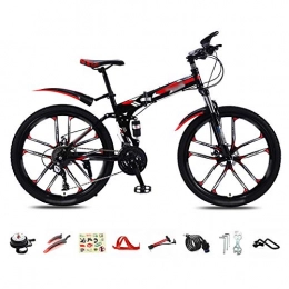 SHIN Plegables SHIN MTB Bici para Adulto, 26 Pulgadas Bicicleta de Montaña Plegable, 30 Velocidades Velocidad Variable Bicicleta Juvenil, Doble Freno Disco / Red / B Wheel