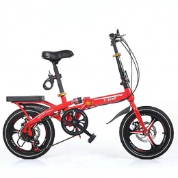 YANGMAN-L Plegables YANGMAN-L Bicicleta Plegable de cercanías, con Parrilla de Acero Plegable 6 de la Bici Velocidad City Alto Contenido de Carbono del Freno de Disco, Ruedas de 16 Pulgadas, Rojo