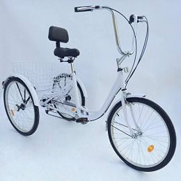 HaroldDol Comfort Bike HaroldDol 24" 3 Wheel Adult Tricycle 6 Speed Bicycle Black / White, Shopping Basket Trike Tricycle Pedal Cycling Bike, for Shopping Outdoor Picnic Sports (White)