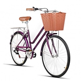 HBNW Comfort Bike HBNW Women's City Bike 26 Inch Classic City Bike with Car Basket Commuter Retro Ladies Adult Bike, 7 Speed