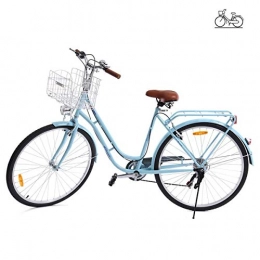 Paneltech Comfort Bike Paneltech 28" Women's Bike Comfort Lady Girl Bike Outdoor Sports City Urban Bicycle Wheel 7 Speeds Gears Basket IncludedStrong Iron Frame Powered Headlight (BLUE)