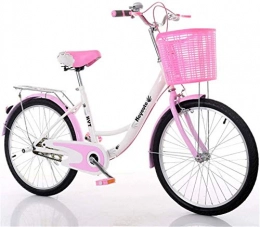 LHY Comfort Bike Students Comfort Commuter Bike with Basket, Retro Dutch Style Classic Leisure Lightweight Bicycle Carbon Steel Cruiser Bike Vintage Lady's Urban Bike with Shopping Basket for Unisex, Pink, 24