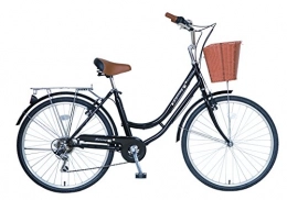 UK Stock Sunrise Cycles Women's Spring Shimano 6 Speeds Ladies and Girls Dutch Style City Bike, Black with Flower, 700C