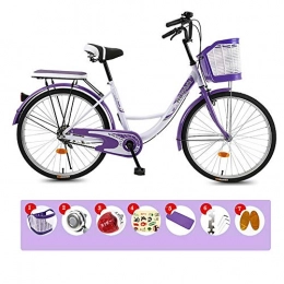 XIAOFEI Bike XIAOFEI 24 26 Inch Lady Bike City Bike City Ladies Bike / City Bike / City Cruiser Bike For Women, Casual Commuter Lady Princess Light Retro Bicycle, Purple, 26