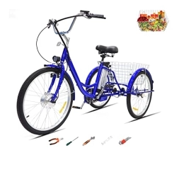 Generic Electric Bike 24'' Electric Trike Bike Adult tricycle lithium battery 36V12AH removable 3 Wheel Bikes for Seniors With enlarged rear basket Electricity / Assistance / Pedals Maximum load 350lb (Color : 1)