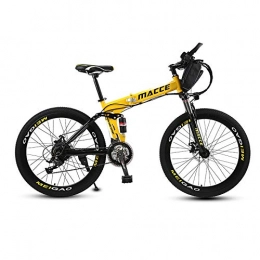 SYLTL Bike 26 Inch Folding E-bike with Lithium-Lon Battery Mountain Cycling Bicycle Boost 240W High Speed Motor Electric Mountain Bike, Yellow, bagbattery