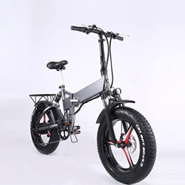 Electric oven Bike 500W Foldable Electric Bike for Adults 20 Inch 4.0 Fat Tire Electric Bicycle Folding Snow Mountain Ebike Beach 40 KM / H (Color : Silver gray)