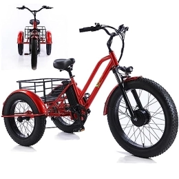 SKVLF Bike Adult Fat Tire Electric Bike, 26In Tire 48V12ah Removable Battery 7 Speed 3 Wheel Bike, Large Capacity Rear Basket Electric Bike for Men And Women