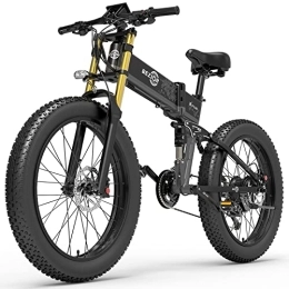 Bezior Bike Bezior Fat Tire Electric Bike X PLUS, 17.5AH 26"x 4"Electric Mountain Bike Folding Electric Bike for Adults Shimano 9-Speed 3 Riding Modes, Gray