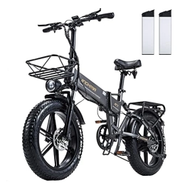 BURCHDA  BURCHDA Electric Bikes, R7PRO Folding Electric Mountain Bike, 48V 32Ah Removable Battery E-Bike, 20"*4" Fat Tire, LCD Display, Shimano 8 Speed City Commuter E-Bike（Grey, 16Ah*2)