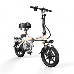 JNWEIYU Electric Bike Electric Bicycle Adult Waterproof Foldable Portable Bikes Detachable Lithium Battery 48V 400W Adults Double Shock Absorber Bikes with 14 inch Tire Disc Brake and Full Suspension Fork ( Color : White )