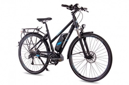 CHRISSON Electric Bike Electric Bike 28Inch Trekking City Bike Women's Bicycle CHRISSON Electric Rounder Lady with 9g Deore & Shimano Steps Matte Black