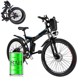 HCMNME Electric Bike Electric Bike Electric Mountain Bike Electric Snow Bike, 26" Foldable Electric Mountain Bike with Removable 36V 8AH 250W Lithium-Ion Battery for Mens Outdoor Cycling Travel Work Out And Commuting Lith