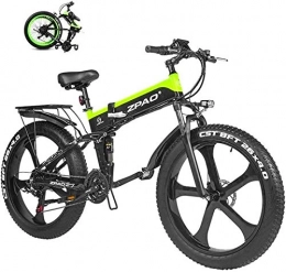 Fangfang Bike Electric Bikes, Electric Bike 26 Inches Folding Fat Tire Snow Bike 12.8Ah Li-Battery Beach Cruiser Mountain E-bike, E-Bike (Color : Green)
