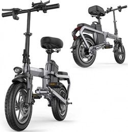 Fangfang Electric Bike Electric Bikes, Folding Electric Bike for Adults 6-15Ah 350W 48V Max Speed 25 Km / H with Full Perspective LCD Display 14 Inch Tire E-Bikes for Men Women Ladies , E-Bike ( Color : Grey , Size : 60KM )