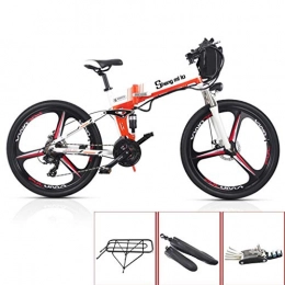 SYLTL Bike Electric Mountain Bike, 26 Inch Folding E-bike Aluminum Alloy 48V 21 Speed Gear Lithium Battery Mountain Cycling Bicycle Unisex, White, onewheel