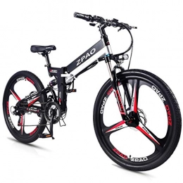 YUNYIHUI Bike Electric mountain bike, 26-inch folding electric bike, aluminum frame, vintage wheel three-knife wheel, E-bike advanced full suspension and Shimano 21-speed gear, Black three knife wheel-48V10.4ah