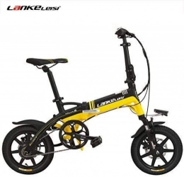 FFSM Electric Bike Elite 14 Inches Folding Pedal Assist Electric Bike, 36V 8.7Ah Hidden Lithium Battery, Aluminum Alloy Frame, 5 Grade Pedal Assist, Integrated Wheel plm46 (Color : Black Yellow)