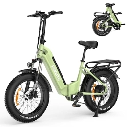 ESKUTE Bike ESKUTE Star Electric Folding Bike 20'' x 4.0'' Fat Tires, 250W Bafang Motor, 36V 25Ah Removable Internal Battery Samsung Cell, Range 80 Miles, Shimano 7 Gear, Foldable Commuter Bikes, Mint Green