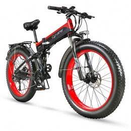 Extrbici Electric Bike Extrbici Folding Electric Cruiser Bike 48V 12.8AH Hidden Battery Fat Bike Mountain Beach Snow Bicycle Full Suspension 27 Speeds 26 * 4.0 Fat Tire Hydraulic Disc Brake XF690 Ship from the UK (RED)