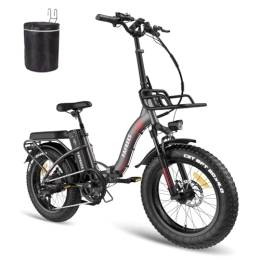 Fafrees  Fafrees F20 MAX Electric Bicycle, 20 * 4.0inch Men's Folding Electric Mountain Bike, 48V / 22.5Ah Samsung Battery, Shimano 7 Speed, Front Basket, Unisex Adult Fatbike Ebike, Range 90-150KM (Grey)