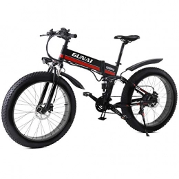 GUNAI  GUNAI Electric Bike, 1000W 26 Inch Fat Tire Folding Mountain Bike Snow Bike with Removable Battery