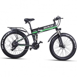 GUNAI Bike GUNAI Electric Bike 26 Inches Folding Fat Tire Snow Bike 12Ah Li-Battery 21 Speed Beach Cruiser Full Suspension Men Women Mountain E-bike with Rear Seat