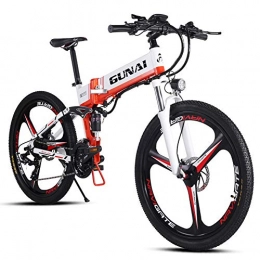 GUNAI Bike GUNAI Electric Mountain Bike 26" 350W Brushless Electric Folding Electric Bike with 48V 10.4AH Removable Lithium Ion Battery, with Rear Hanger and Pump(White)