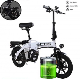 GUOJIN Electric Bike GUOJIN 14 Inch Folding Power Assist Electric Bicycle, 350W 15Ah Lithium Battery Electric Bike with Front LED Light, White