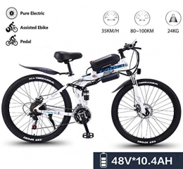 GUOJIN Electric Bike GUOJIN 26 Inch Folding Power Assist Electric Bicycle, 350W 8Ah Lithium Battery Electric Bike with Front LED Light, Blue