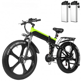 HMEI Bike HMEI Electric Bikes for Adults Electric Bike for Adults Foldable 1000W Motor 26×4.0 Fat Tire, Electric Bicycles Mountain Bike 48V Snow Electric Bicycle (Color : Green, Size : With 2 batteries)