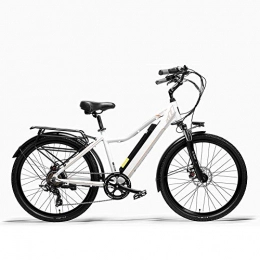 HWOEK Electric Bike HWOEK Adults Urban Electric Bike, Dual Disc Brakes 26 Inch Pedal Assist Bicycle Aluminum Alloy Frame Oil Spring Suspension Fork 7 Speed, White, 15AH