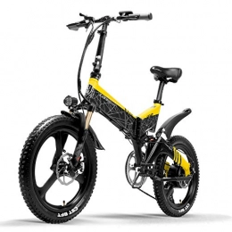 LANKELEISI Bike LANKELEISI G650 Electric Bicycle 20 Inch Mountain Bike Folding E-bike 400W 48V Lithium Battery 7 Speed Pedal Assist Bicycle Full Suspension (Yellow, 14.5Ah)