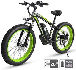 Leifeng Tower Bike Leifeng Tower High-speed 48V Electric Bike Electric Mountain Bike, 26'' Fat Tire E-Bike 21 Beach Cruiser Mens Sports Mountain Bike Full Suspension 350W Rear Wheel Motor (Color : Green)